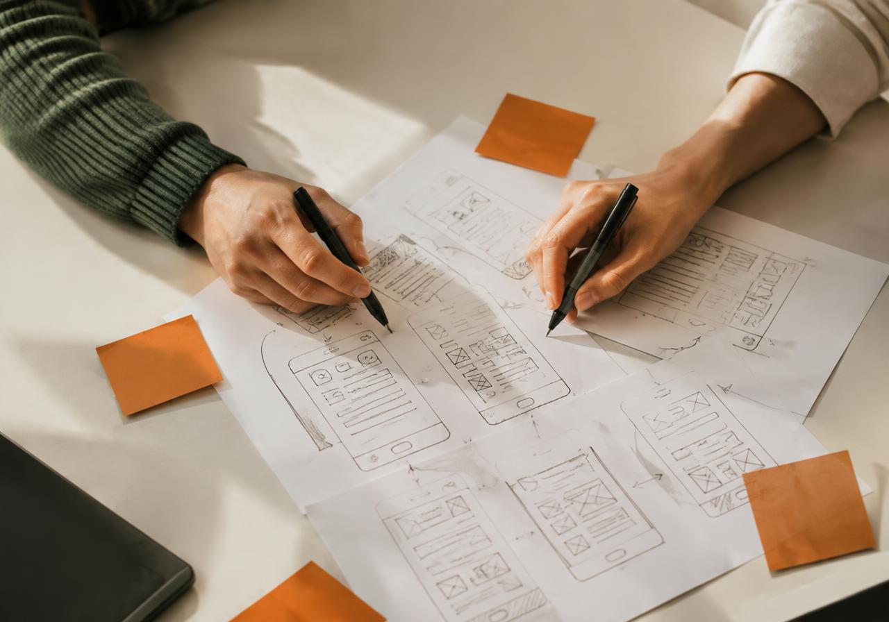 Two founders sketching similar product ideas together